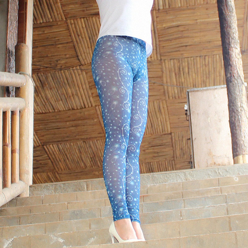 薄款紧身九分裤轻薄打底裤隐形半透视半透明网纱性感户外穿露情趣