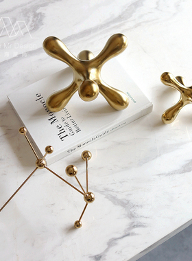 现代轻奢几何造型金色创意摆件z简约样板房间客厅电视酒柜软装饰