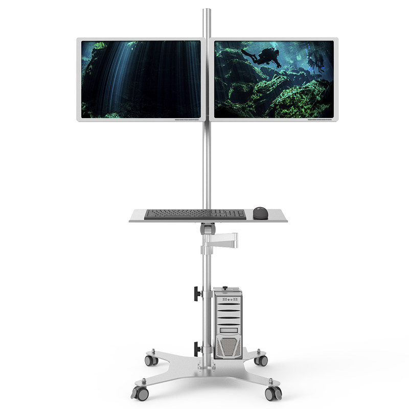 昊雄双屏电脑显示器落地移动支架多功能升降可调数据展示医疗推车
