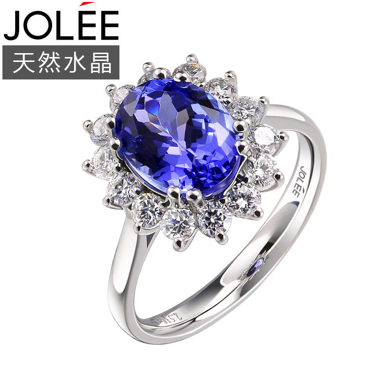 Jolee戒指女18K金坦桑石彩色宝石配饰简约首饰指环送女生节日礼物