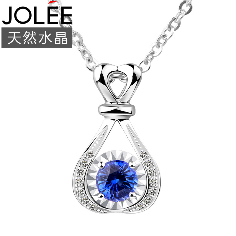 Jolee项链18K金吊坠蓝宝石配钻石锁骨链简约首饰品送女友七夕礼物