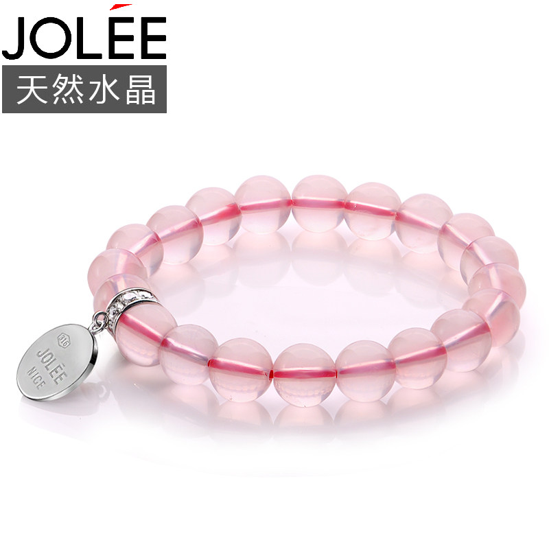 Jolee手链天然粉水晶手串彩色宝石芙蓉石简约饰品送女友生日礼物