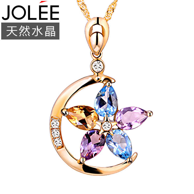 项链9K金彩宝镶钻石吊坠简约首饰品锁骨链送女友老婆七夕情人礼物