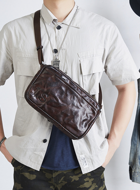 男生真皮斜挎包2020新款百搭水洗皮单肩包横款潮ins超火复古男包