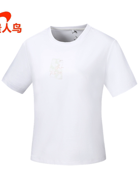 贵人鸟短袖T恤女装正品2025夏新款宽松运动休闲针织圆领T1252200