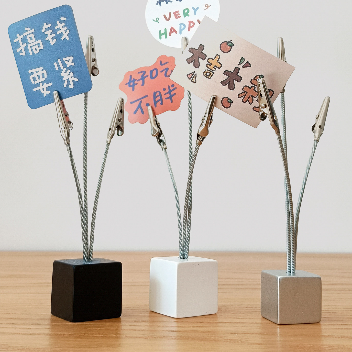 多色金属三头卡片照片夹树脂底座图片