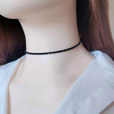 s925黑色黄金吊坠编织绳子锁骨链