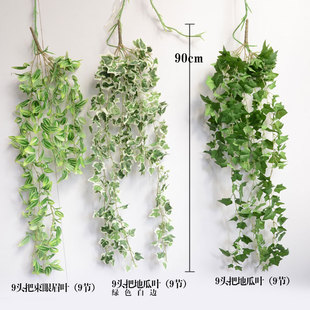 仿真藤条地瓜叶壁挂装 饰花藤花草植物墙挂壁假花常青藤海棠眼眉