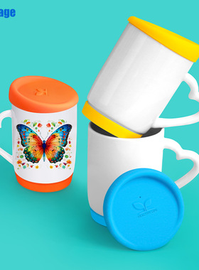 热转印白杯心把硅胶杯带硅胶盖带底座空白涂层广告涂层白色马克杯