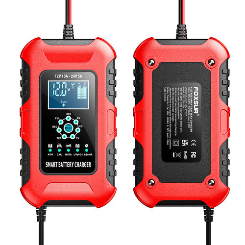 10A 7段式12V24V摩托车电瓶充电机汽车电瓶智能充电器 跑马灯指示