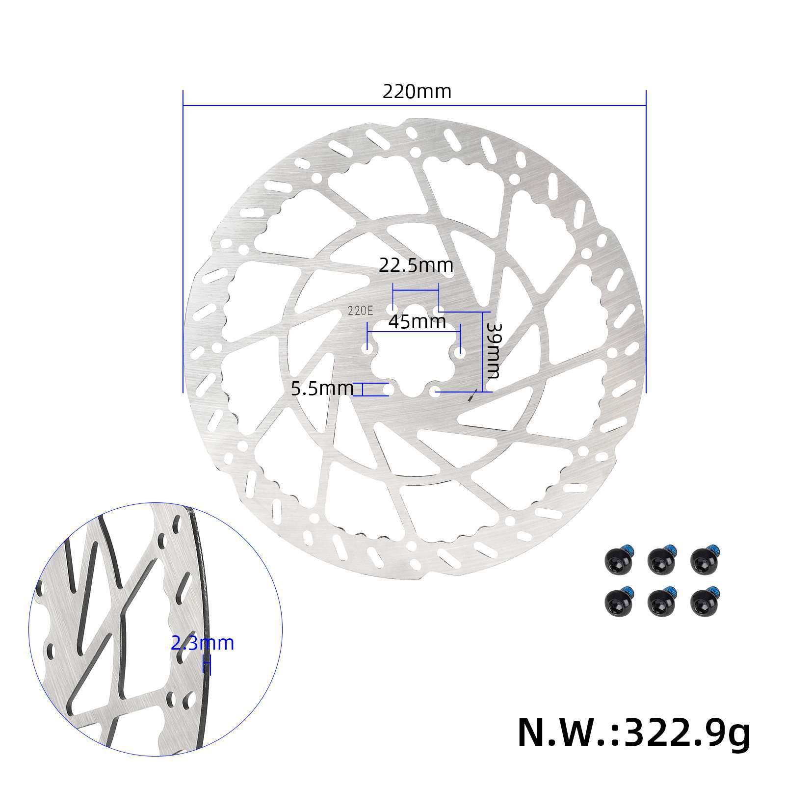 220mm6孔碟刹盘TALARIA Talaria 3 M3摩托车2.3mm厚碟刹盘配件