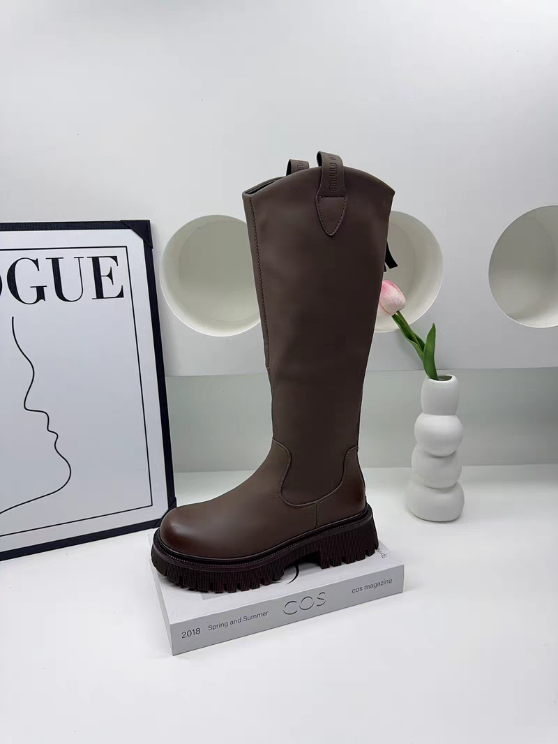 2025年新款冬季韩系少女简约双提耳骑士靴增高厚底加绒女鞋长筒靴