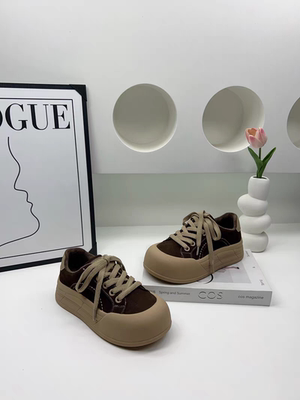 冬季新款可爱大头休闲鞋圆头潮松糕加绒厚底运动板鞋韩版女学生鞋