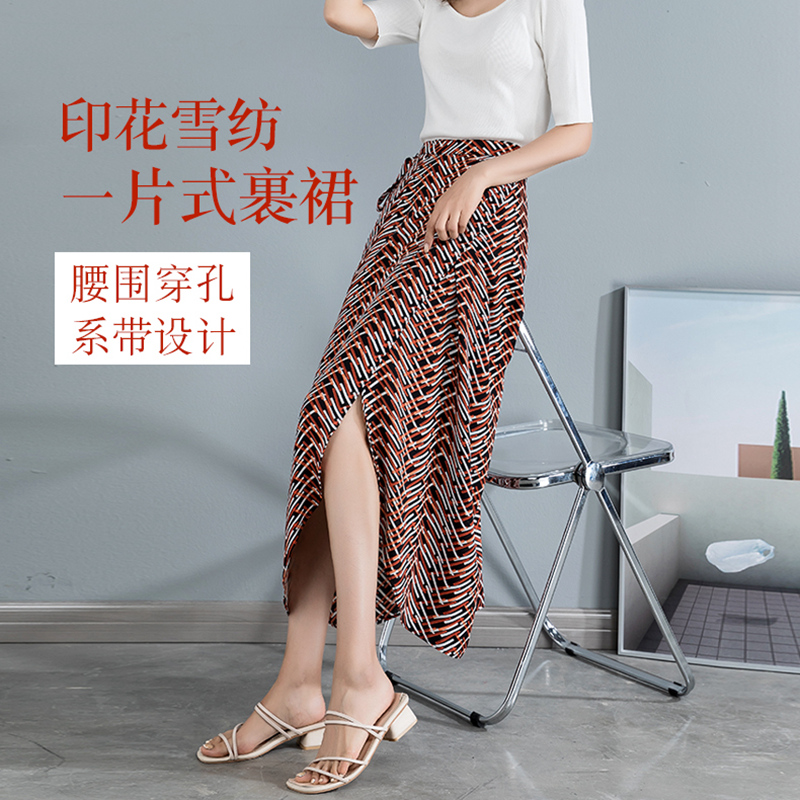系带民族风裹裙一片式半身裙女夏季雪纺直筒长裙泰国度假沙滩裙子