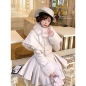 知世 昭和樱落 清楚系蝴蝶结毛领斗篷大衣矜贵收腰大裙摆