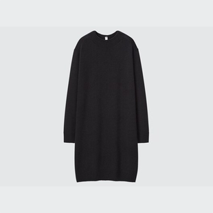 女装 外贸日单U系100yang毛圆领大码 针织毛衣连衣裙 秋冬季 阳光家