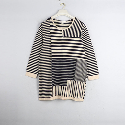 外贸欧美大码女装条纹针织衫