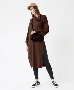 圆领长袖 阳光家 外贸日单女装 新款 针织毛衣连衣裙开叉裙 秋冬季