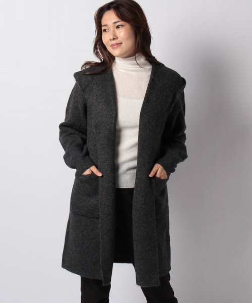 阳光家 秋冬季新款外贸日单女装带帽中长款针织衫开衫厚毛衣外套