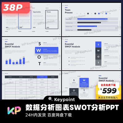 38页数据分析图表SWOT分析蓝黑PPT模板Keypoint大师ppt设计