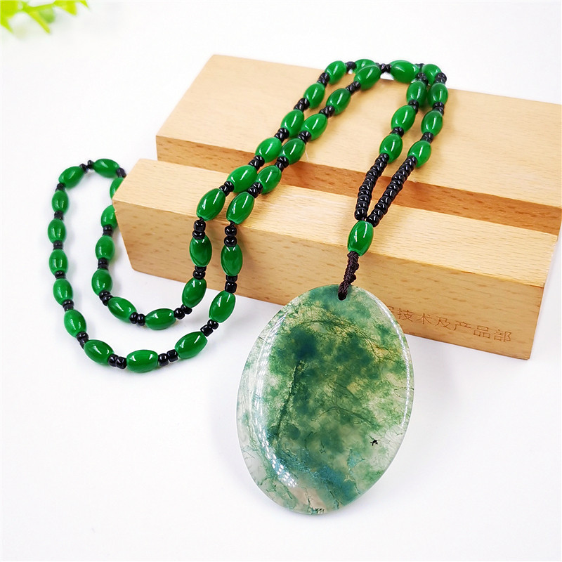天然水草玛瑙树叶形吊坠玉髓挂件苔藓玉宝石毛衣链玉坠项坠民族风