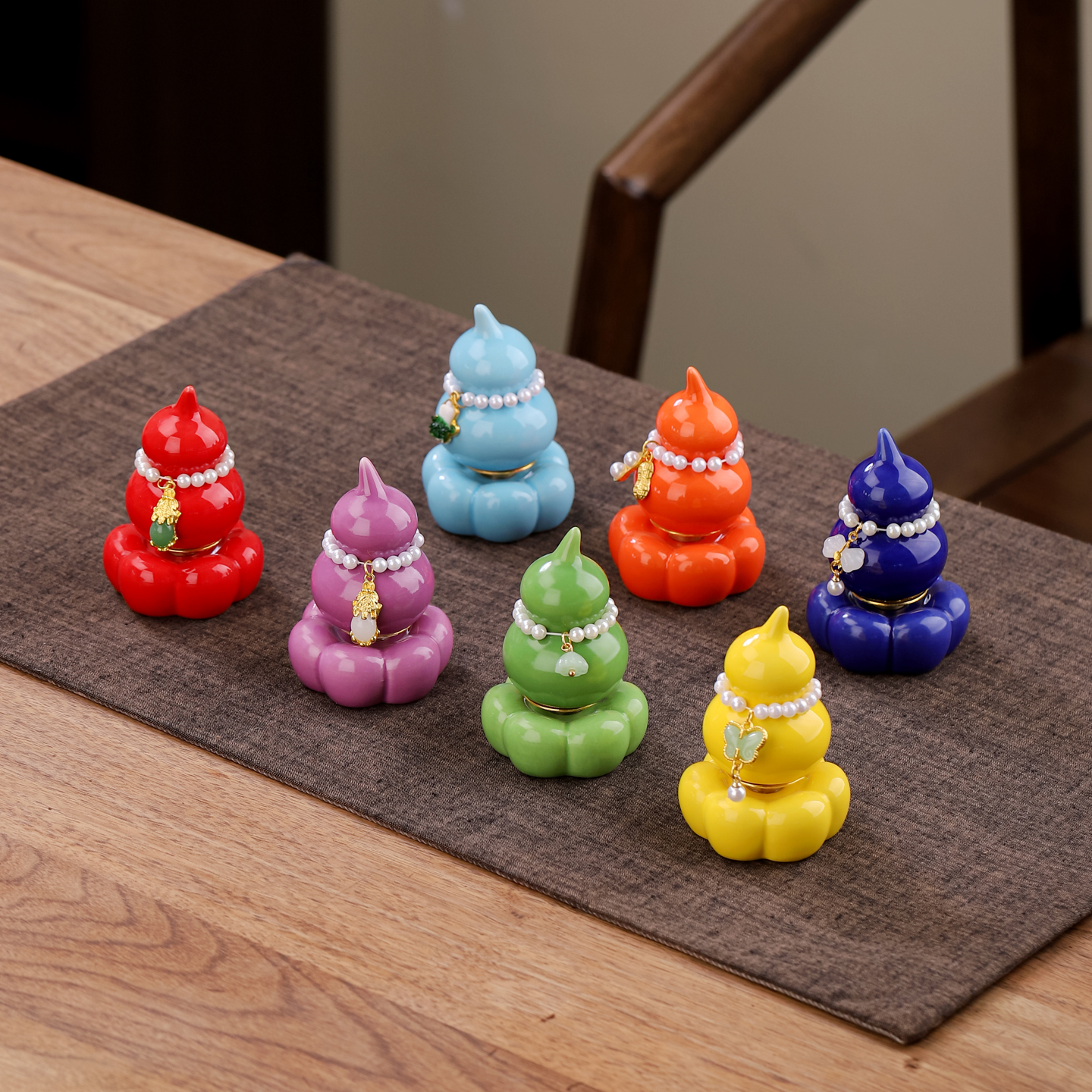 车载客厅茶桌摆件陶瓷七彩转转