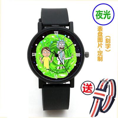 2024瑞克与莫蒂Rick and Morty石英表黑色简约超薄手表橡胶夜光电