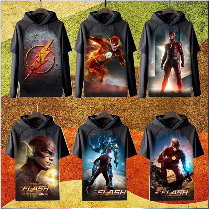 2024新品闪电侠TheFlash黑色大码长袖短袖T恤儿童装衣服连帽男女