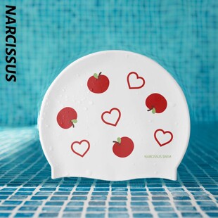 水仙SWIM小苹果图案双面加大印花硅胶长发防水游泳防滑不勒头泳帽