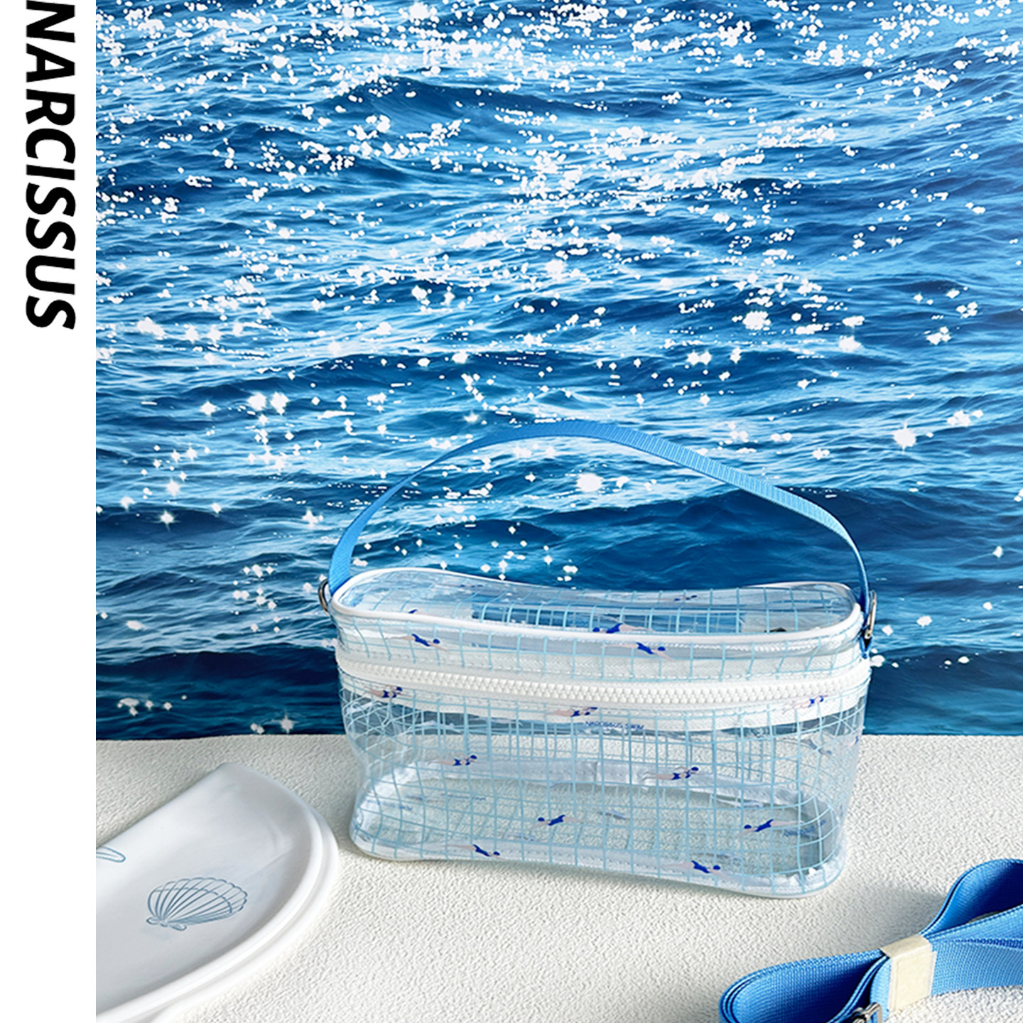 水仙SWIM|便携透明拉链单肩斜跨两用游泳包多用洗漱收纳包化妆包