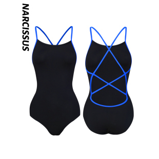 水仙SWIM黑色显瘦简约百搭吊带连体女士显瘦游泳竞速训练运动泳衣