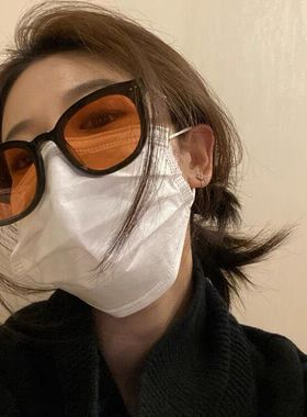 韩版黑框复古茶黄色墨镜男士网红街拍圆脸大脸防紫外线太阳镜女潮