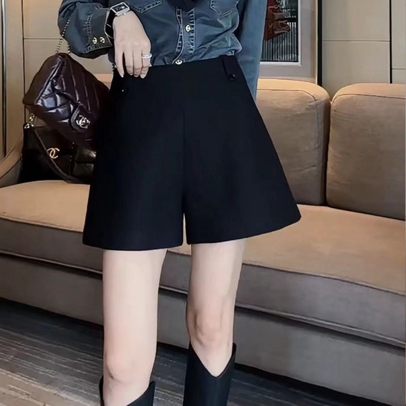 冬季百搭高腰拉链毛呢短裤