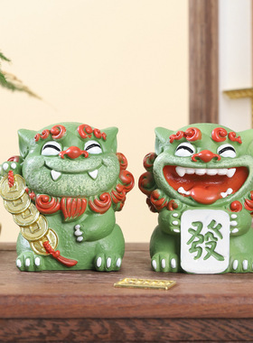 国潮风小狮子树脂摆件家居装饰小摆件桌面茶宠醒狮旅游工艺品创意