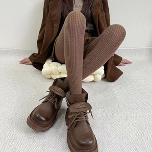 春秋冬麻花竖条纹烟灰打底袜复古提花丝袜日系直角跟连裤袜女涤纶