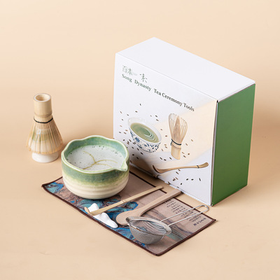 日式陶瓷抹茶碗抹茶套装白瓷百本立茶筅立窑变宋蕴抹茶茶具套装
