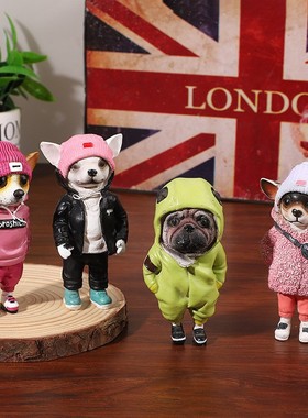 创意卡通小狗手办树脂工艺品家居摆件可爱时尚动物仿真狗室内装饰