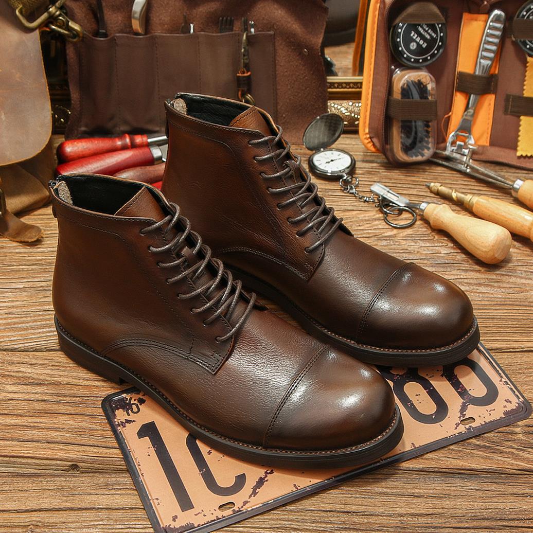 2024冬季新款马丁靴男高帮英伦风复古真皮三接头皮鞋休闲百搭潮流