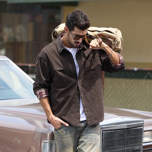 宽松格纹水系男格复古重磅外套 两面穿长袖 6113春秋男士 衬衫