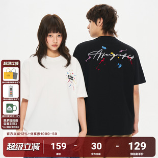 AFGK26SS美式 正肩美式 休闲情侣T恤美式 上衣 重磅多色泼墨刺绣短袖