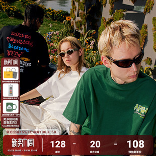 休闲五分袖 街头夏季 体恤 T恤男女美式 AFGK国潮手写字体涂鸦短袖