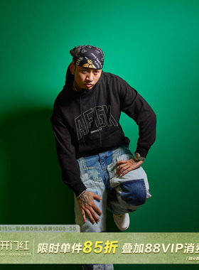 AFGK24FW雨滴烫钻重磅连帽卫衣国潮春秋男女美式帽衫潮牌情侣上衣