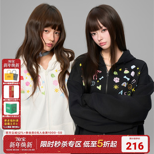 休闲情侣外套国潮帽衫 连帽卫衣男女春秋美式 素小狗开衫 AFGK25FW元