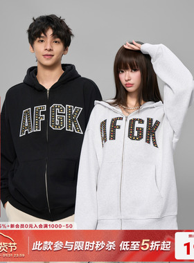 AFGK25FW彩钻开衫连帽卫衣春秋潮牌休闲男女拉链外套美式情侣帽衫