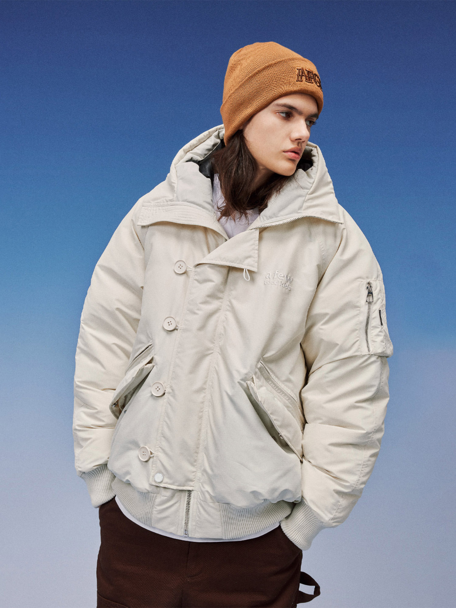 FFF 공식 AFGK2022FW 남성과 여성을 위한 미국 패션 브랜드 재킷 3M 반사 화이트 덕 다운 대형 후드 다운 재킷