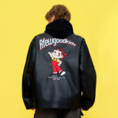 美式 AFGK 翻领皮衣秋季 不二家联名 街头潮牌情侣复古夹克外套