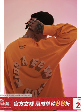 FFF马思唯联名AFGK烫钻T恤男afewgoodkids橙色上衣国潮长袖TEE