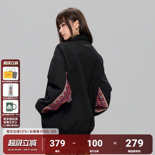 AFGK25FW民族风拼接底特律夹克春秋国潮复古外套男女休闲百搭上衣