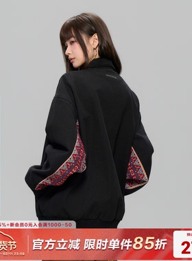 AFGK25FW民族风拼接底特律夹克春秋国潮复古外套男女休闲百搭上衣