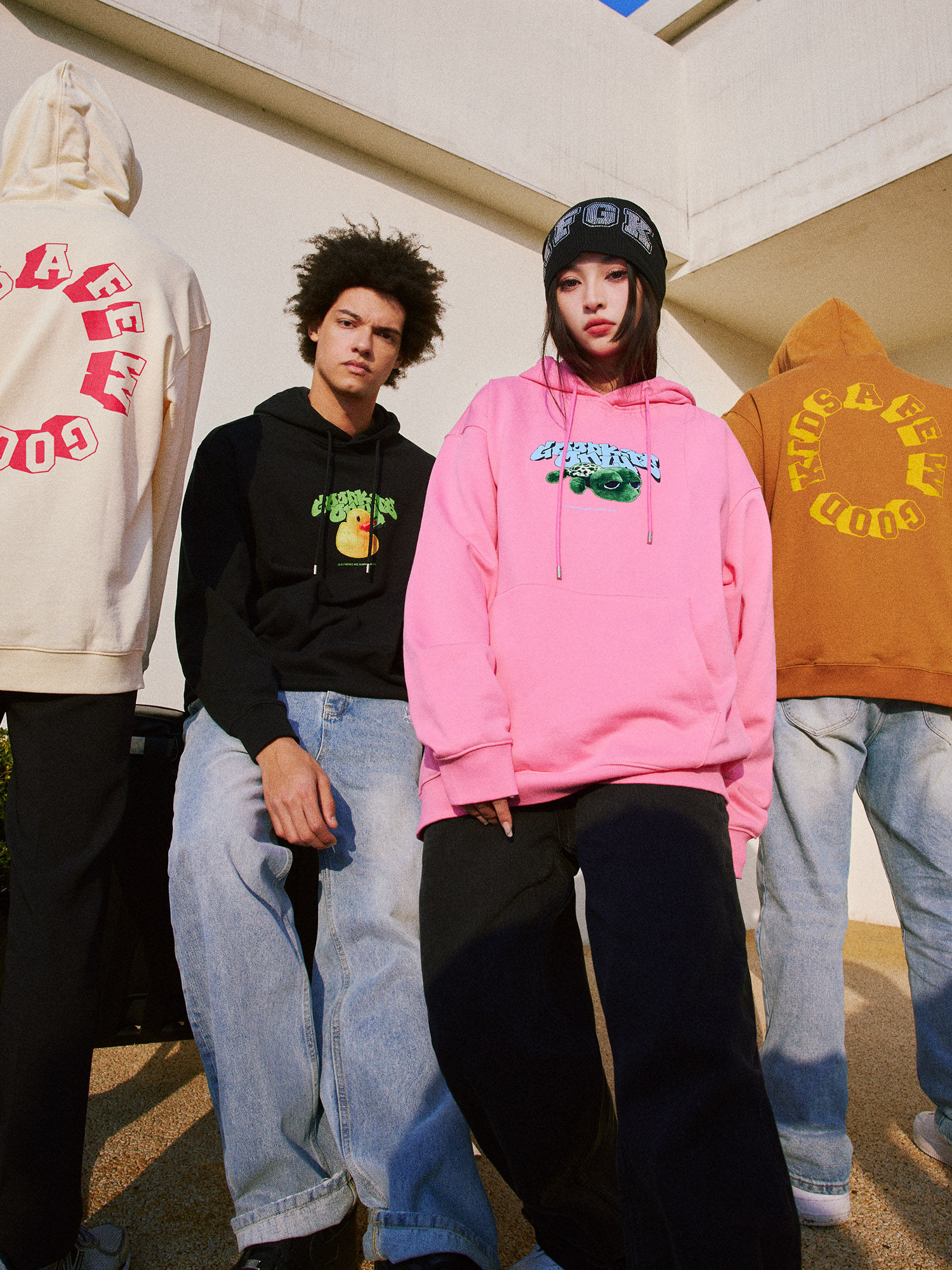 FFF 공식 AFGK 올드 버디 시리즈 국가 트렌드 AFEWGOODKIDS 까마귀 커플 남성용 자수 후드 티셔츠